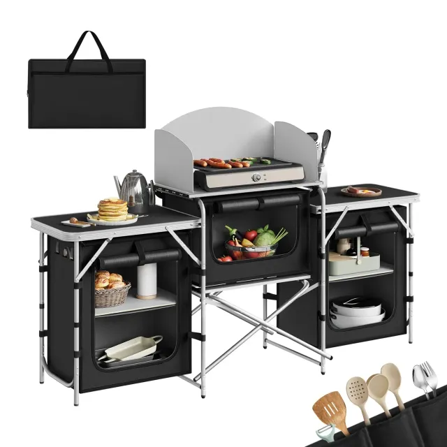 OutdoorMatch camping keukenkast zwart opvouwbaar aluminium