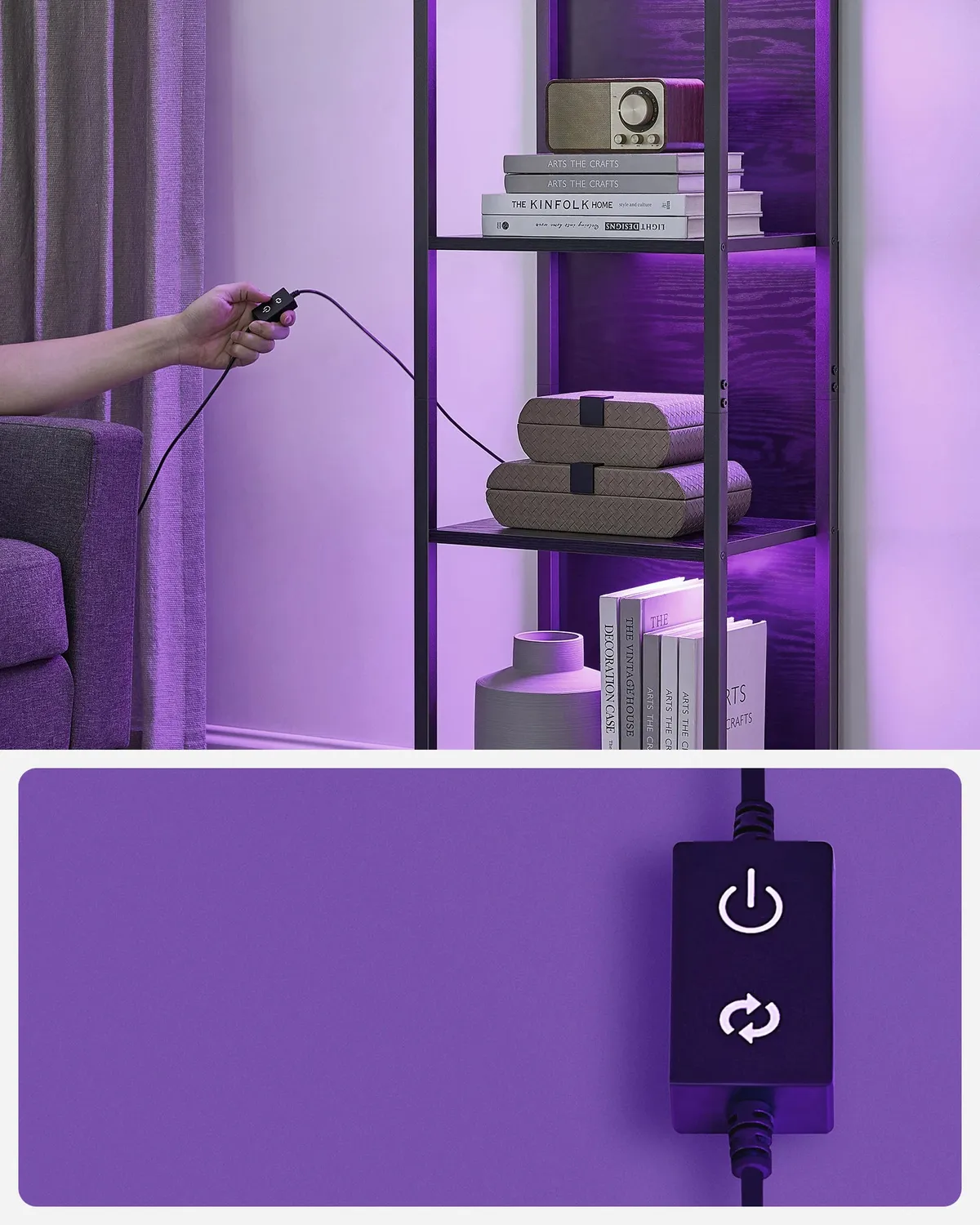OutdoorMatch Boekenkast LED Zwart 40x178,6 cm 6-vaks