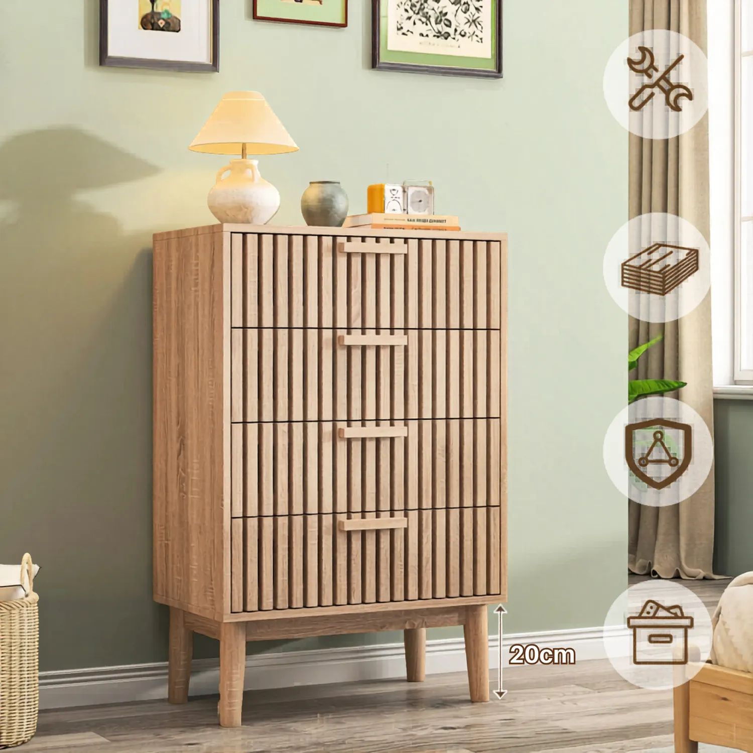 OutdoorMatch Dressoir 4 Lades Natuurlijk hout 91 cm hoog