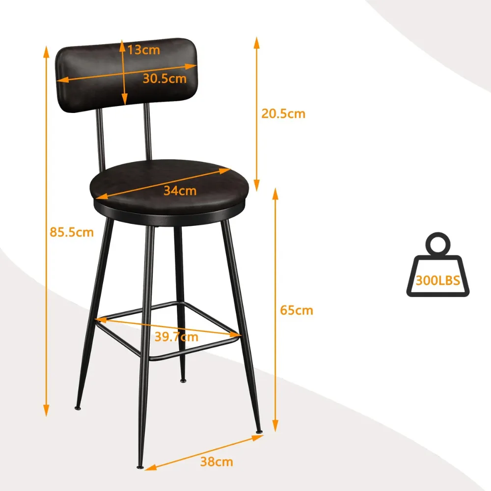 OutdoorMatch Barstoelen Set van 2 Zwart Kunstleer