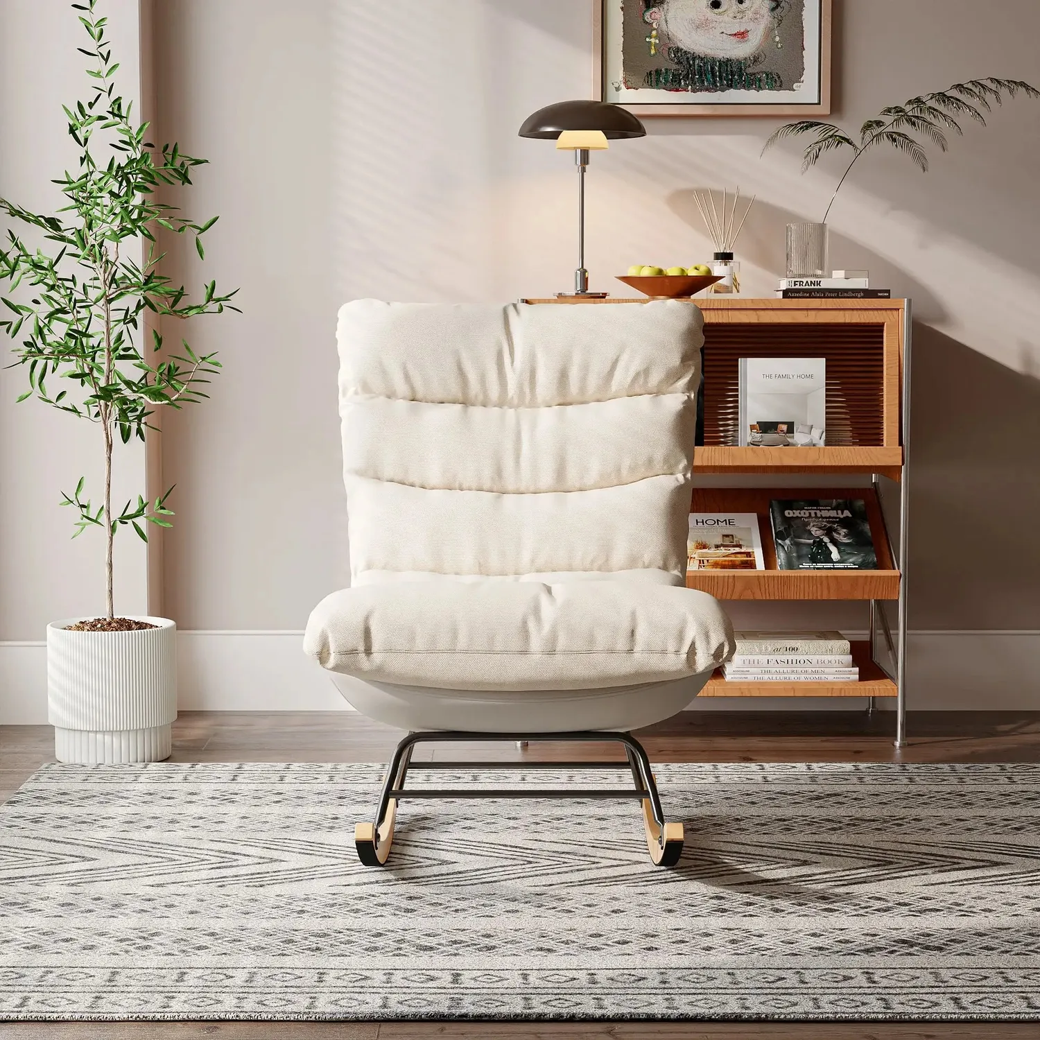 OutdoorMatch Rockingstoel Leesstoel Beige 72x83x93 cm