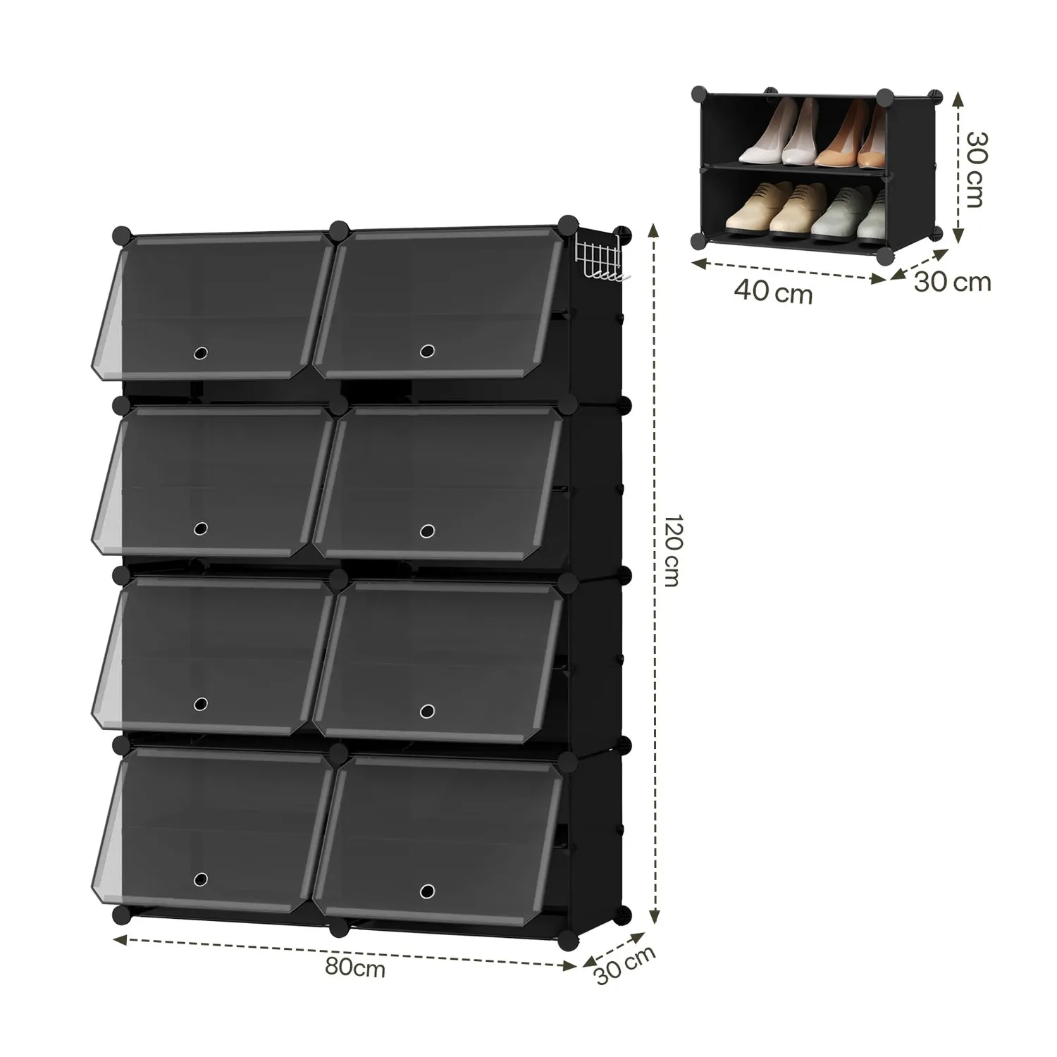 OutdoorMatch schoenenkast zwart transparant 30x80x120 stapelbaar