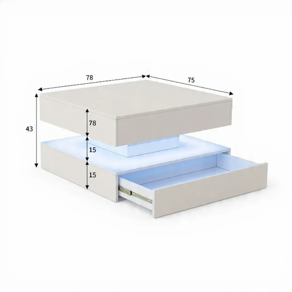 OutdoorMatch salontafel hoogglans 60x60 LED wit zwart