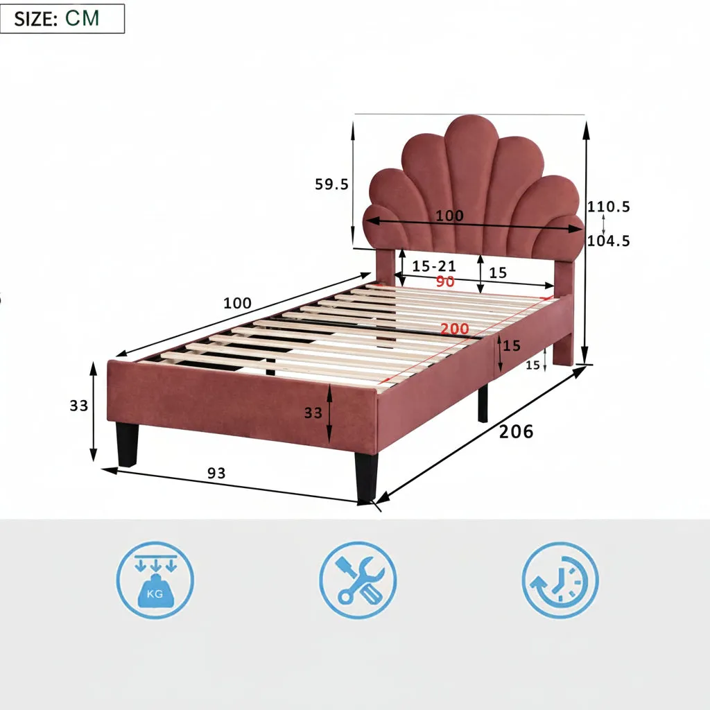 OutdoorMatch Bedframe 90x200 Bloemmotief Kunstleer Lattenbodem