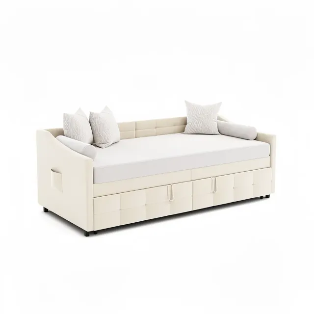 OutdoorMatch Slaapbank 90x200 cm Crème Stof