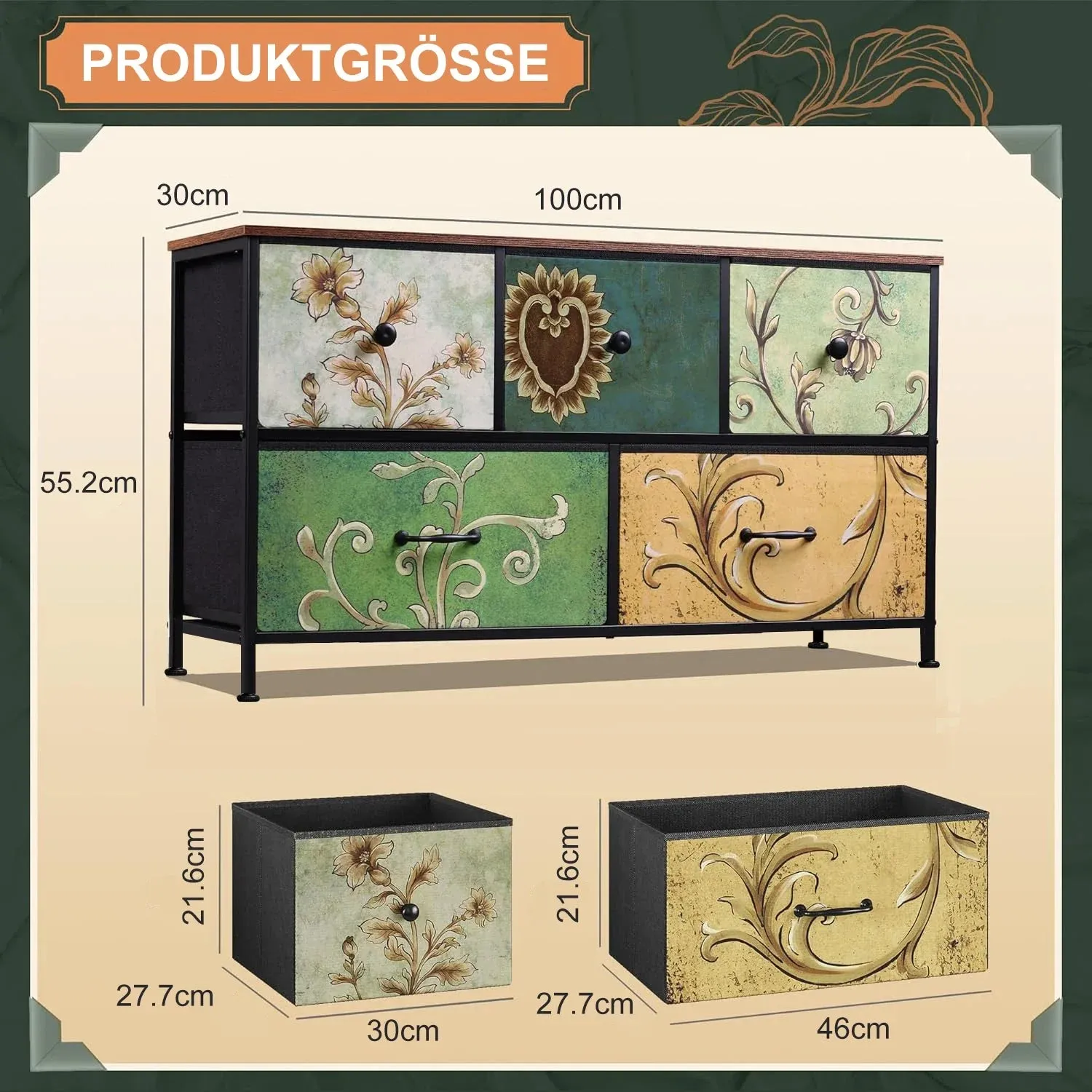 OutdoorMatch Ladekast 5 Lades Vintage Houtlook 100 cm