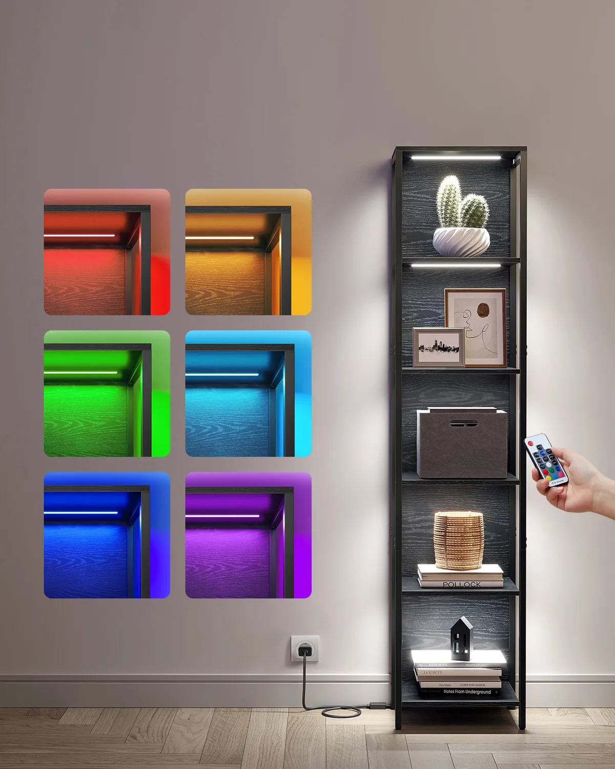 OutdoorMatch Boekenkast LED Zwart 40x178,6 cm 6-vaks