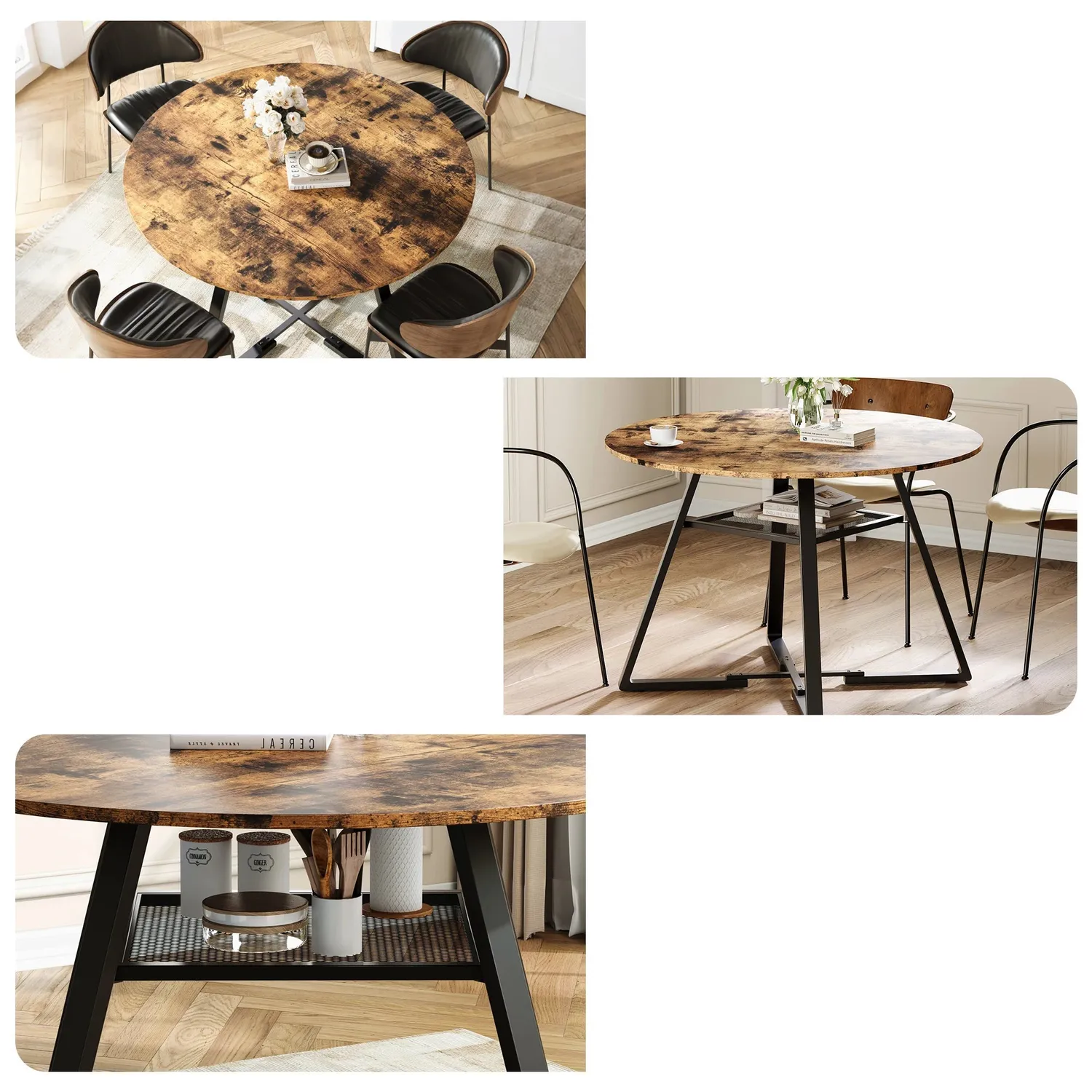 OutdoorMatch Eettafel Rond 120 cm Houtlook Zwart 4-6 Pers