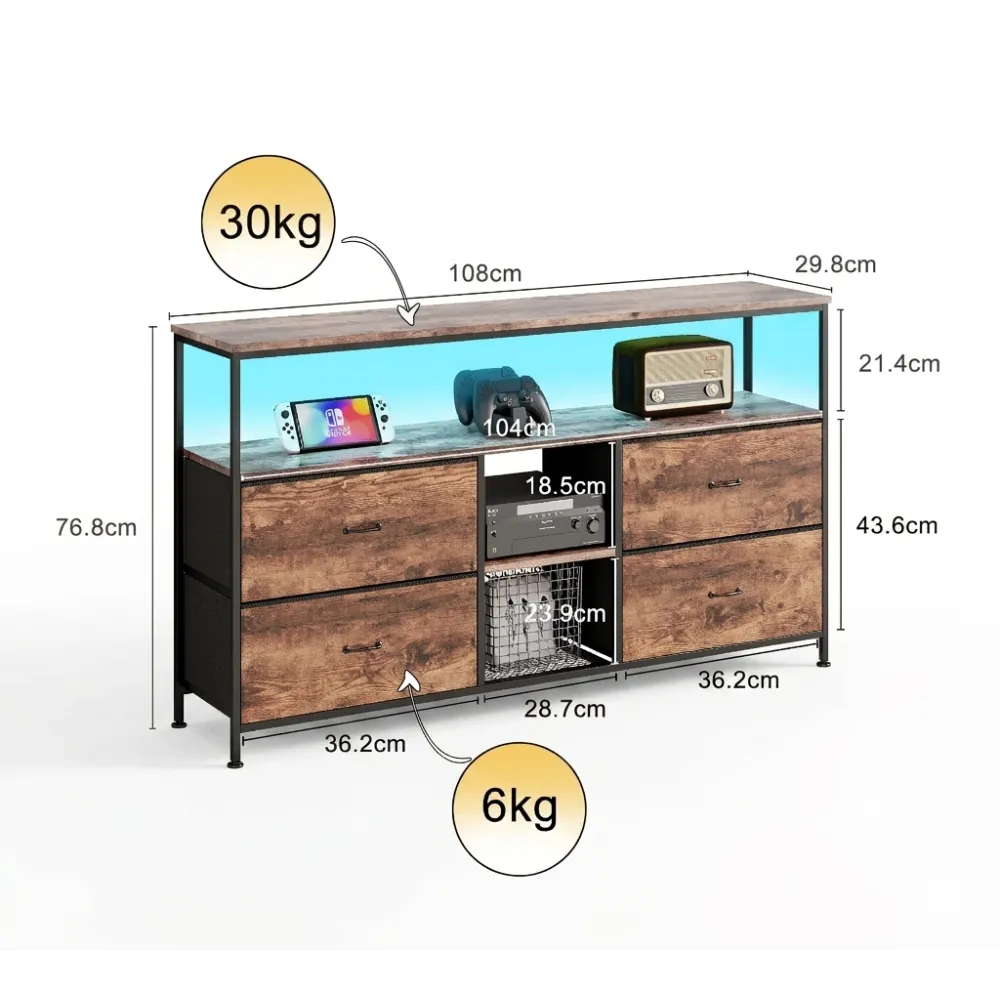 OutdoorMatch TV-kast bruin 108 cm tv-meubel LED 4 laden hoog