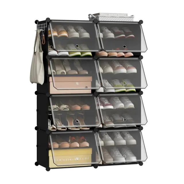 OutdoorMatch schoenenkast zwart transparant 30x80x120 stapelbaar