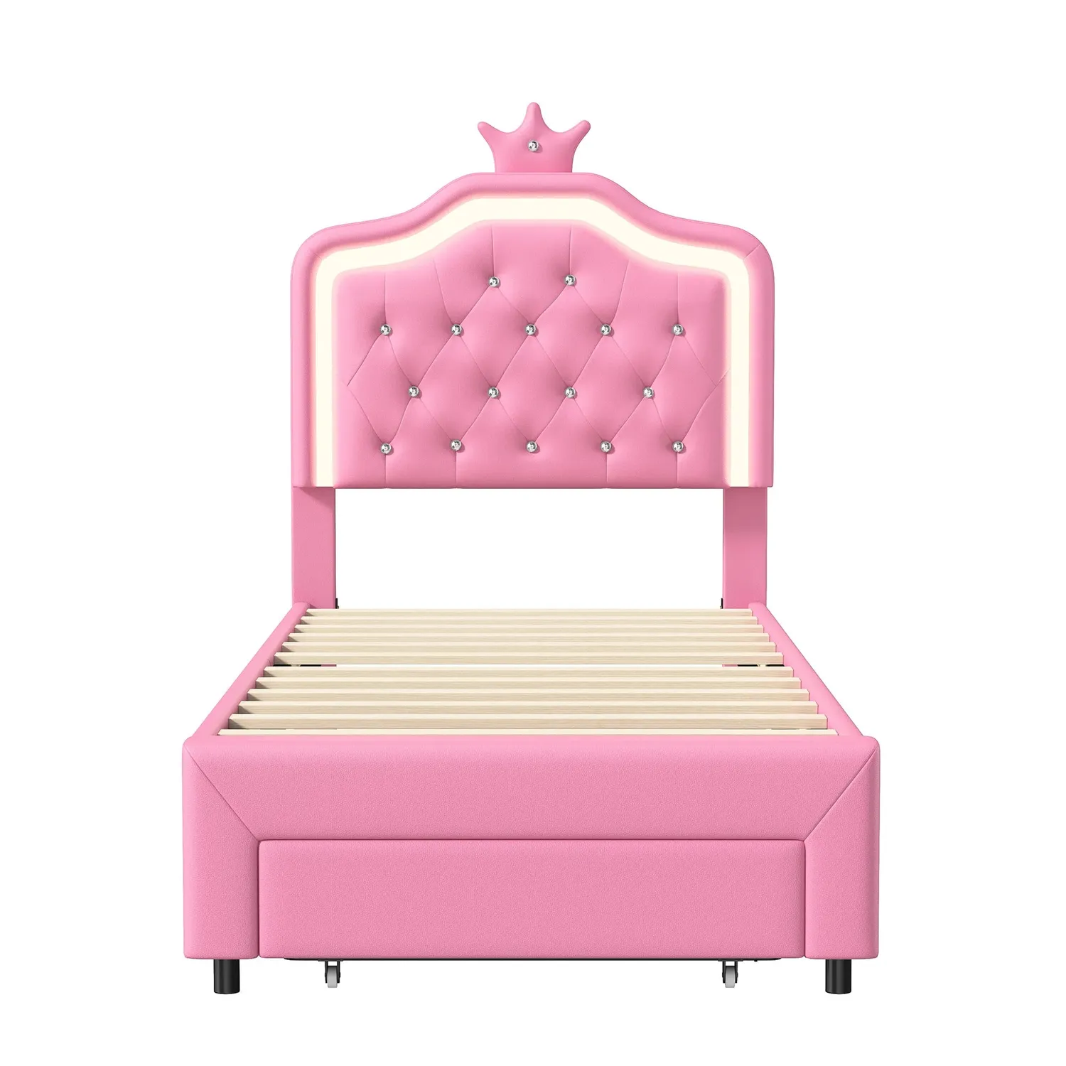 OutdoorMatch Bedframe 90x200 Roze LED met Lade