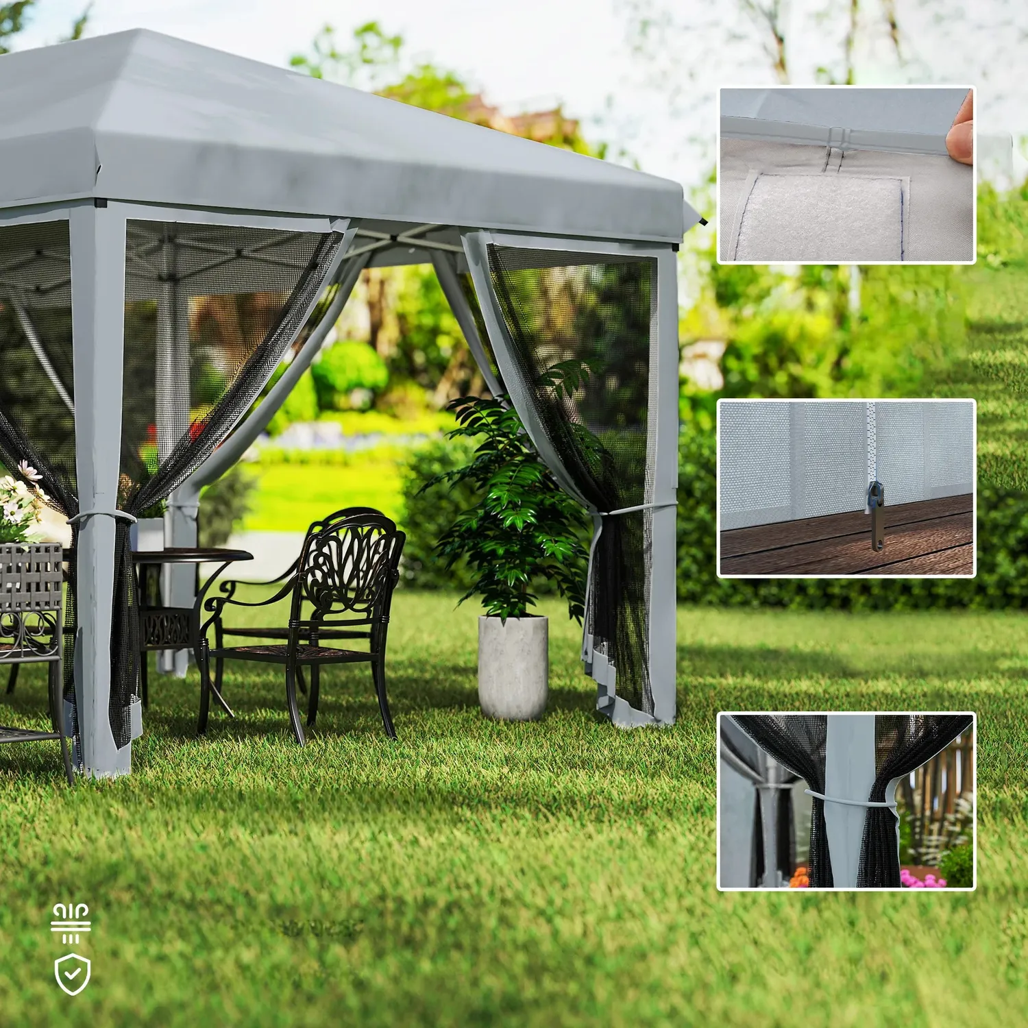 OutdoorMatch Tuinoverkapping 6x3 Zwart Pop-up Netten