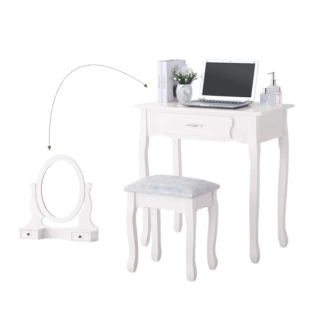 OutdoorMatch Make-up Tafel Wit Spiegel Stoel 3 Laden