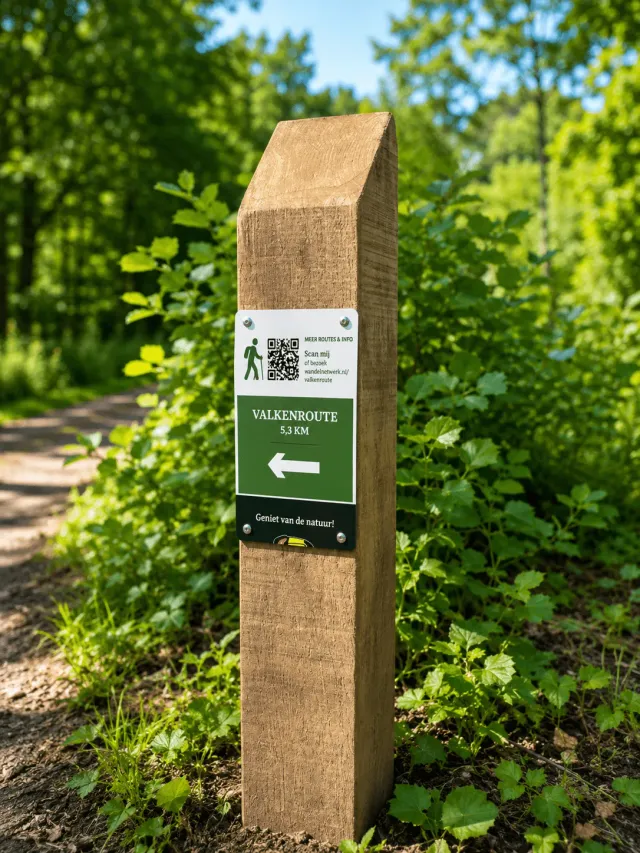 Jaap de Vries wandelroutepaal eikenhout Trespa bord