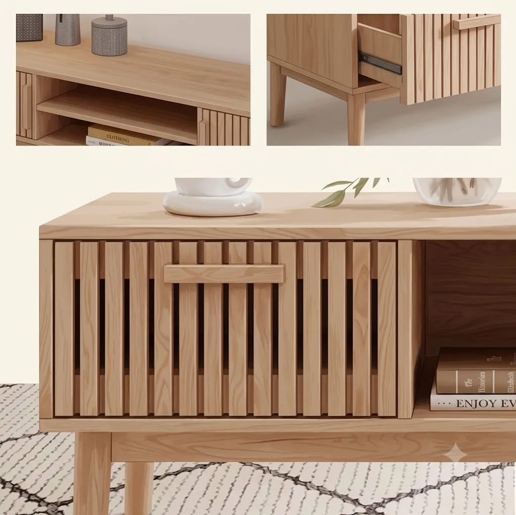 OutdoorMatch Houten Salontafel 100x50 Natuurlijk met Lade
