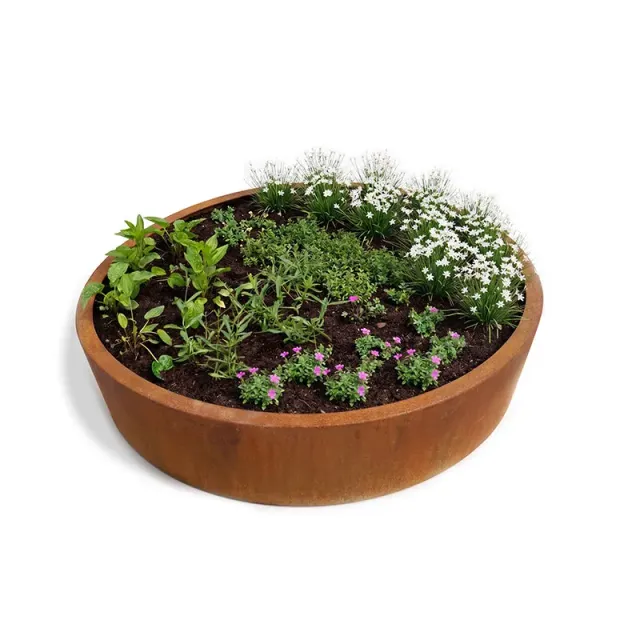 Groundlevel Doesburg plantenbak cortenstaal rond taps