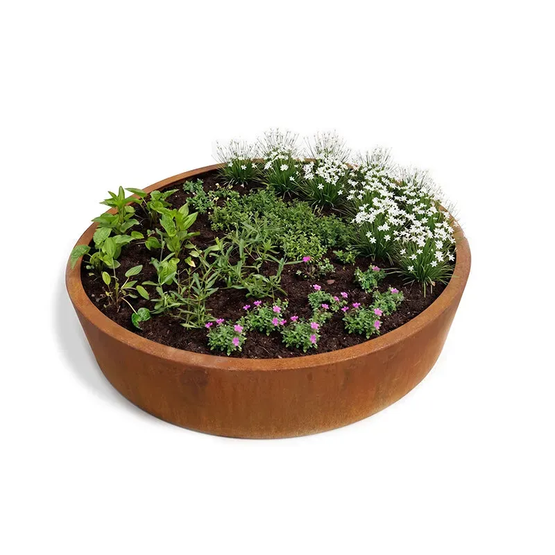 Groundlevel Doesburg plantenbak cortenstaal rond taps