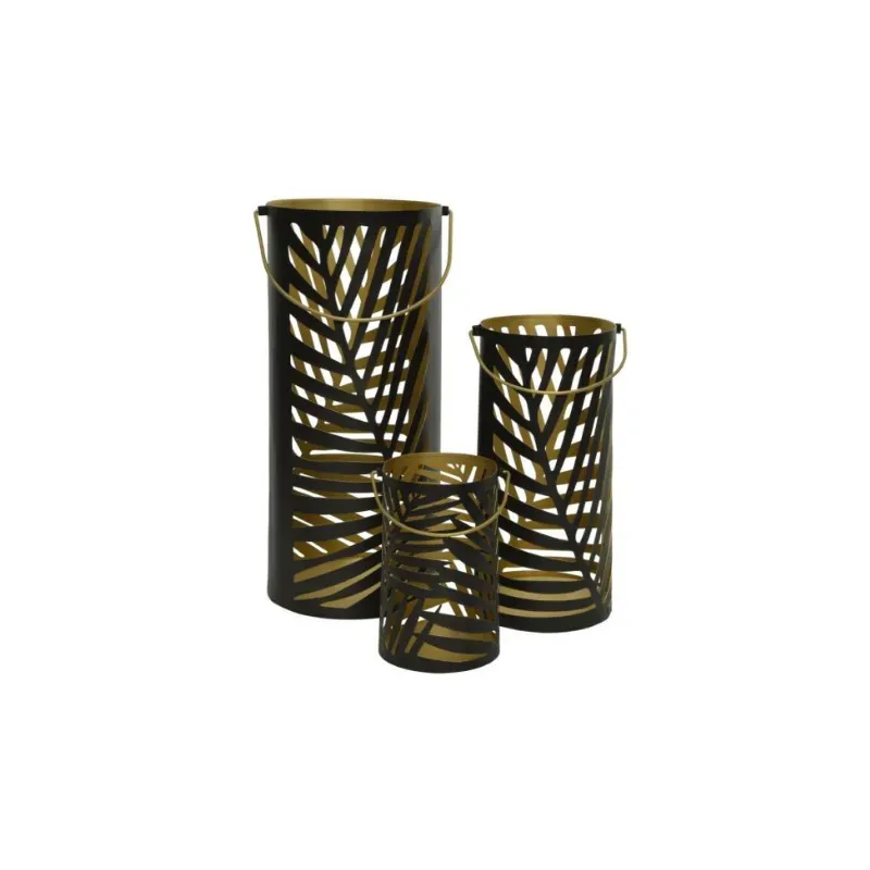 Lifestyle Windlicht metaal set 3 zwart-goud 44,5 cm hoog
