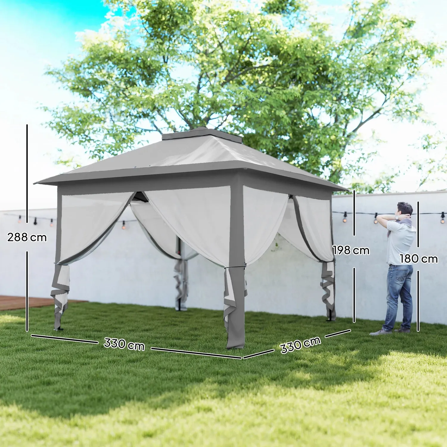 And OutdoorMatch Partytent 3,3x3,3m Grijs Met Muggennet