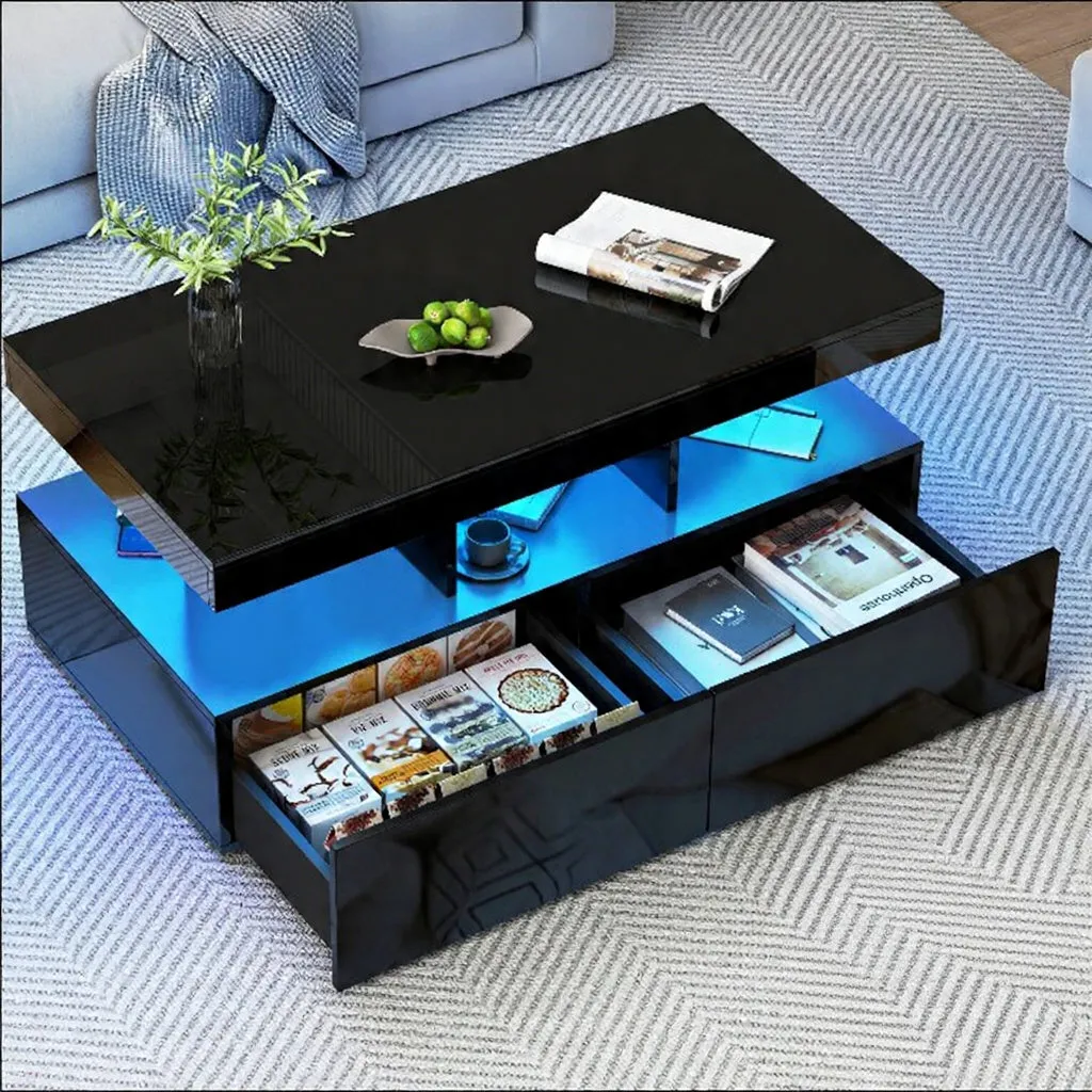 And OutdoorMatch Salontafel Hout LED 2 Laden 104 cm Zwart