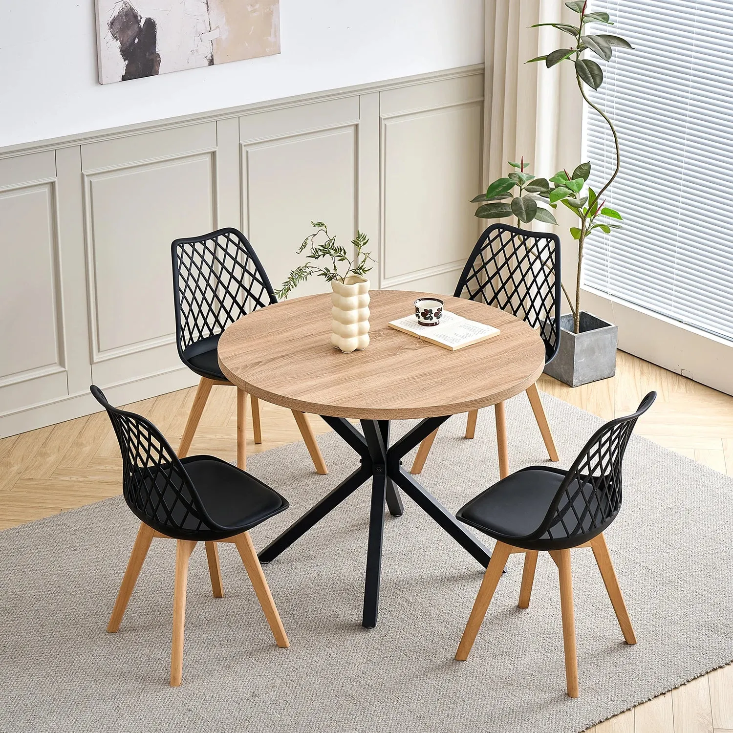 OutdoorMatch eetkamerstoelen zwart 6 stuks houten poten