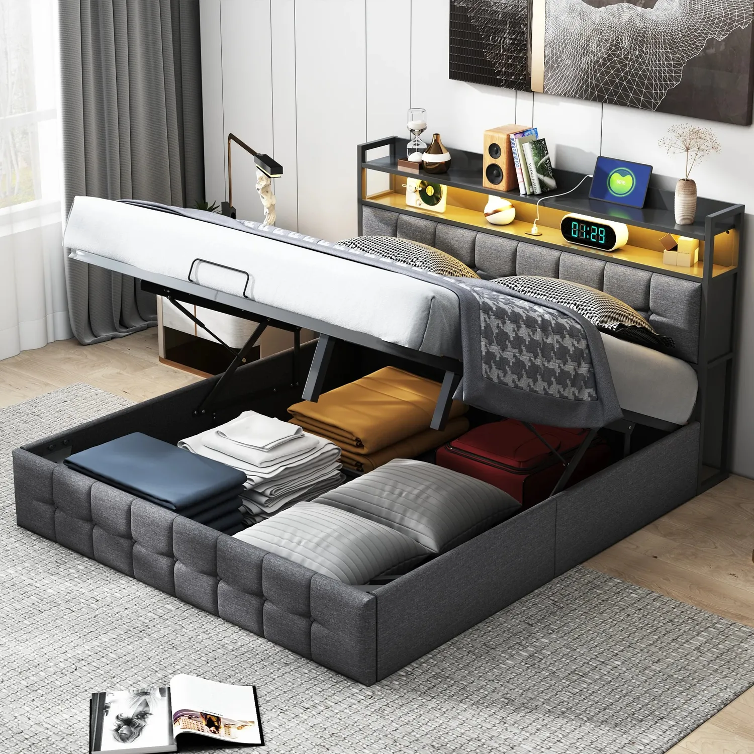 OutdoorMatch bedframe 140x190 grijs opbergruimte LED