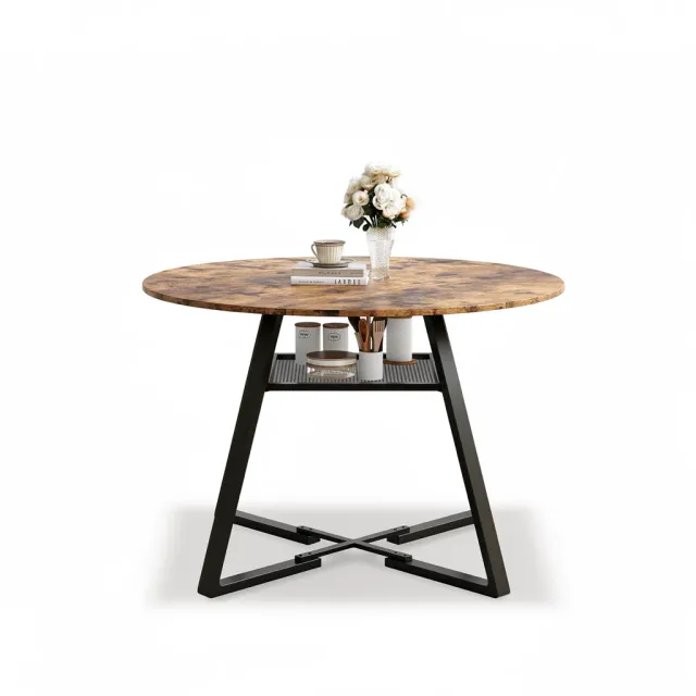 OutdoorMatch Eettafel Rond 120 cm Houtlook Zwart 4-6 Pers