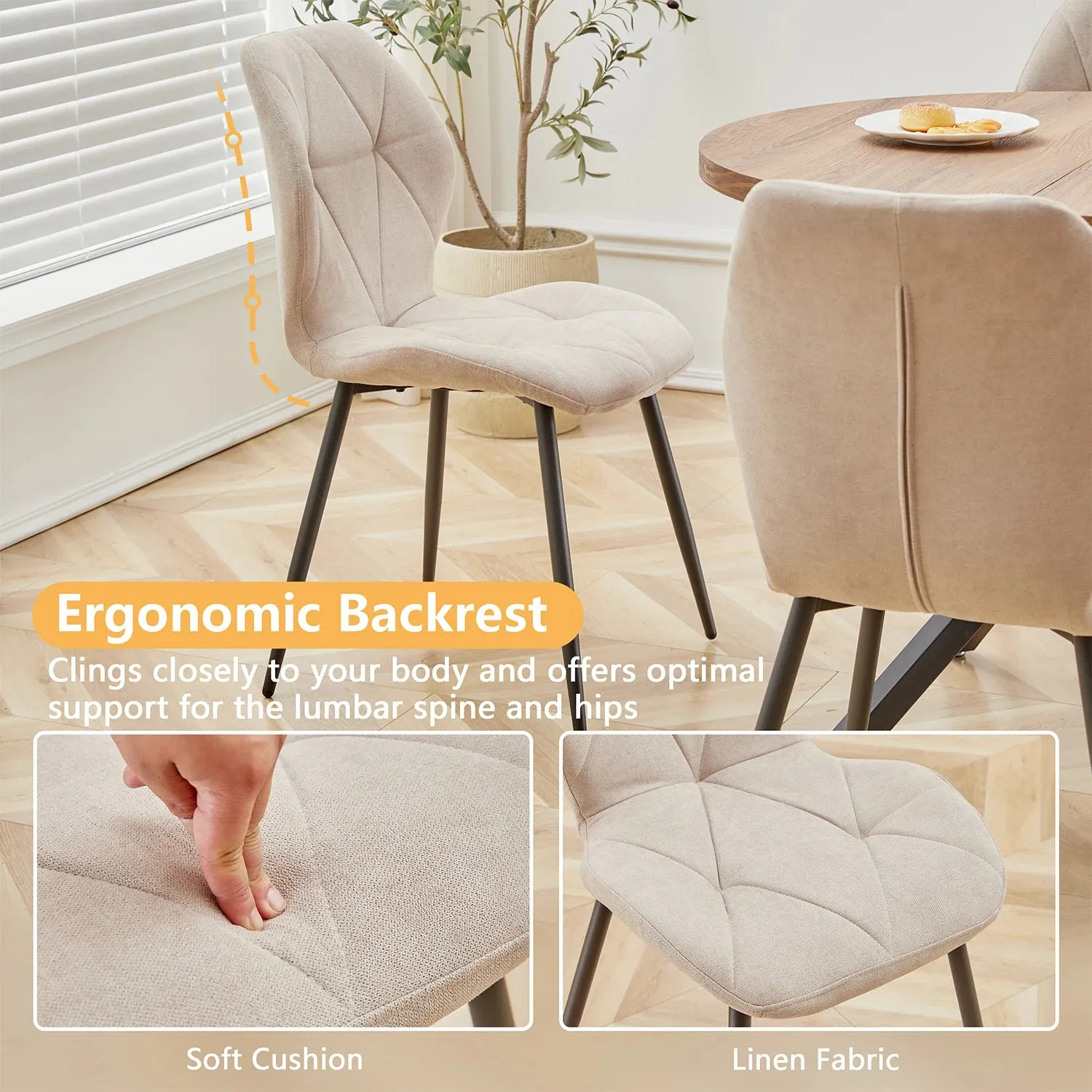 OutdoorMatch Eetkamerstoelen Beige 4 Stuks Linnen