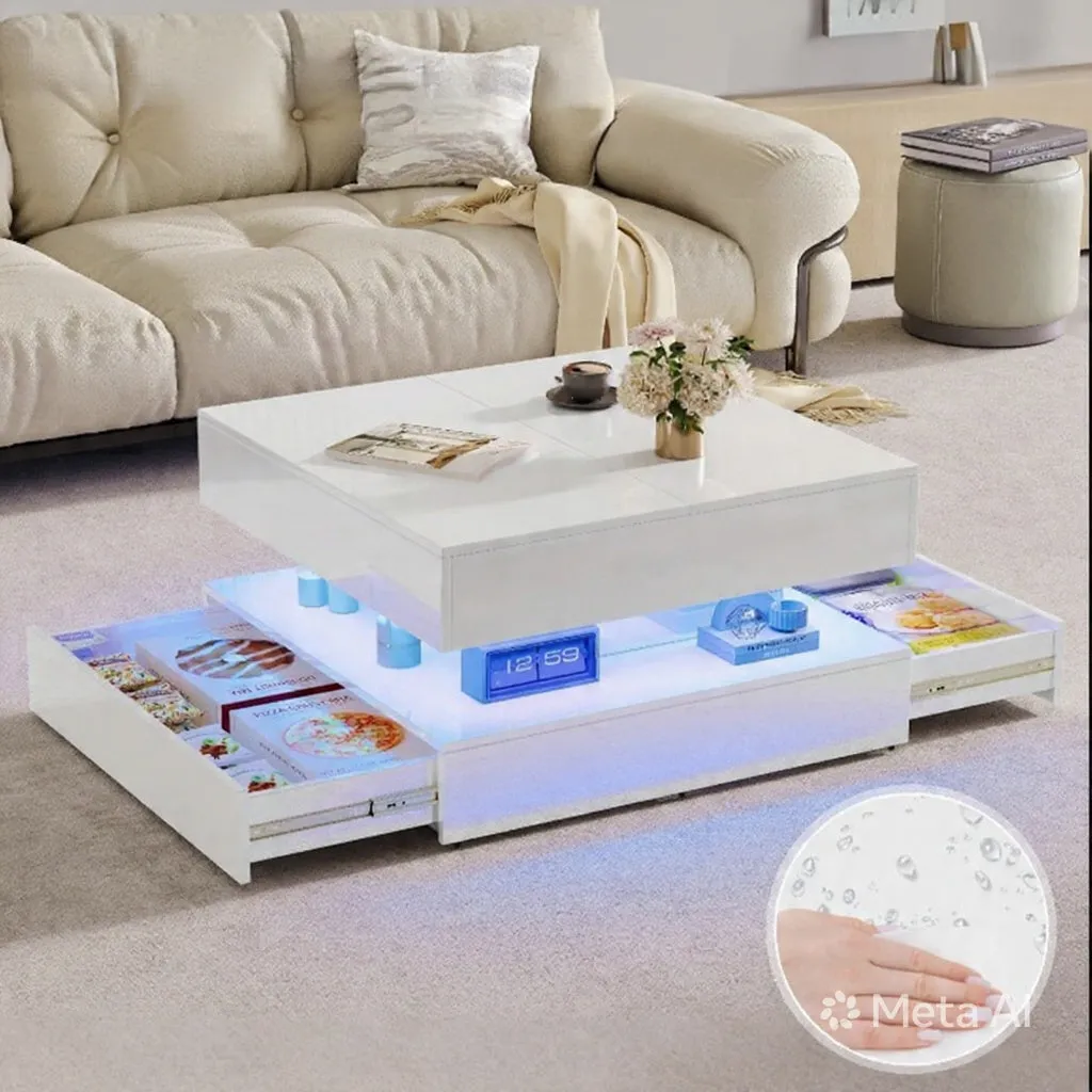 OutdoorMatch salontafel hoogglans 60x60 LED wit zwart