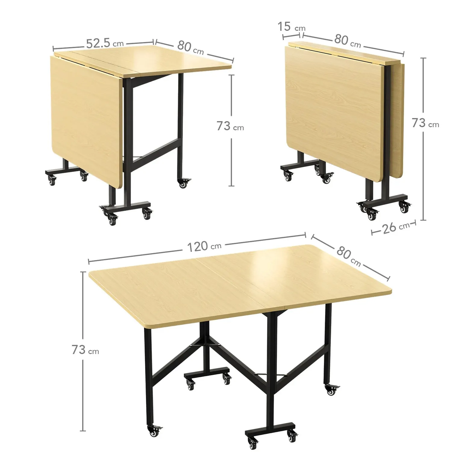 OutdoorMatch Eettafel Opvouwbaar 120x80 Beige Uitschuifbaar