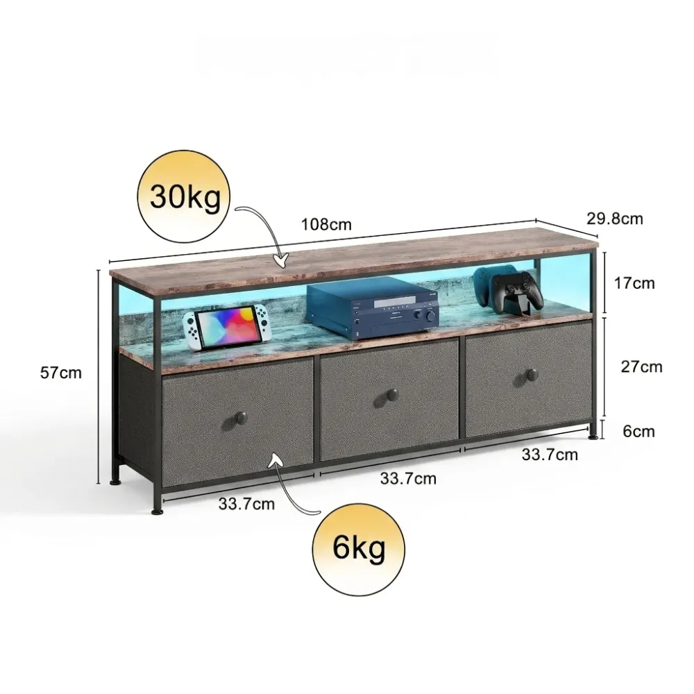 OutdoorMatch TV-stand LED Zwart Staal 108 cm 3 Laden