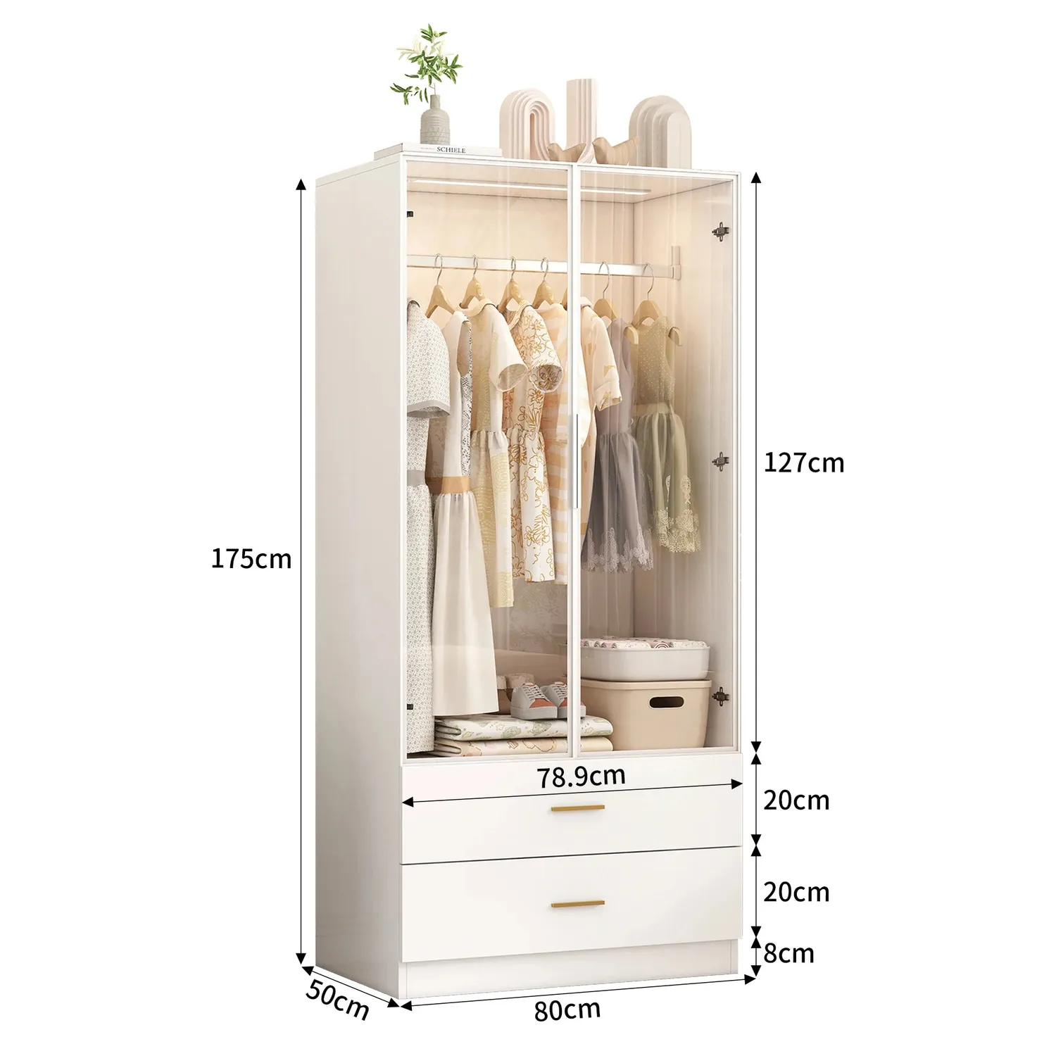 OutdoorMatch Kast Wit met LED 80x50x175 cm Hangstang