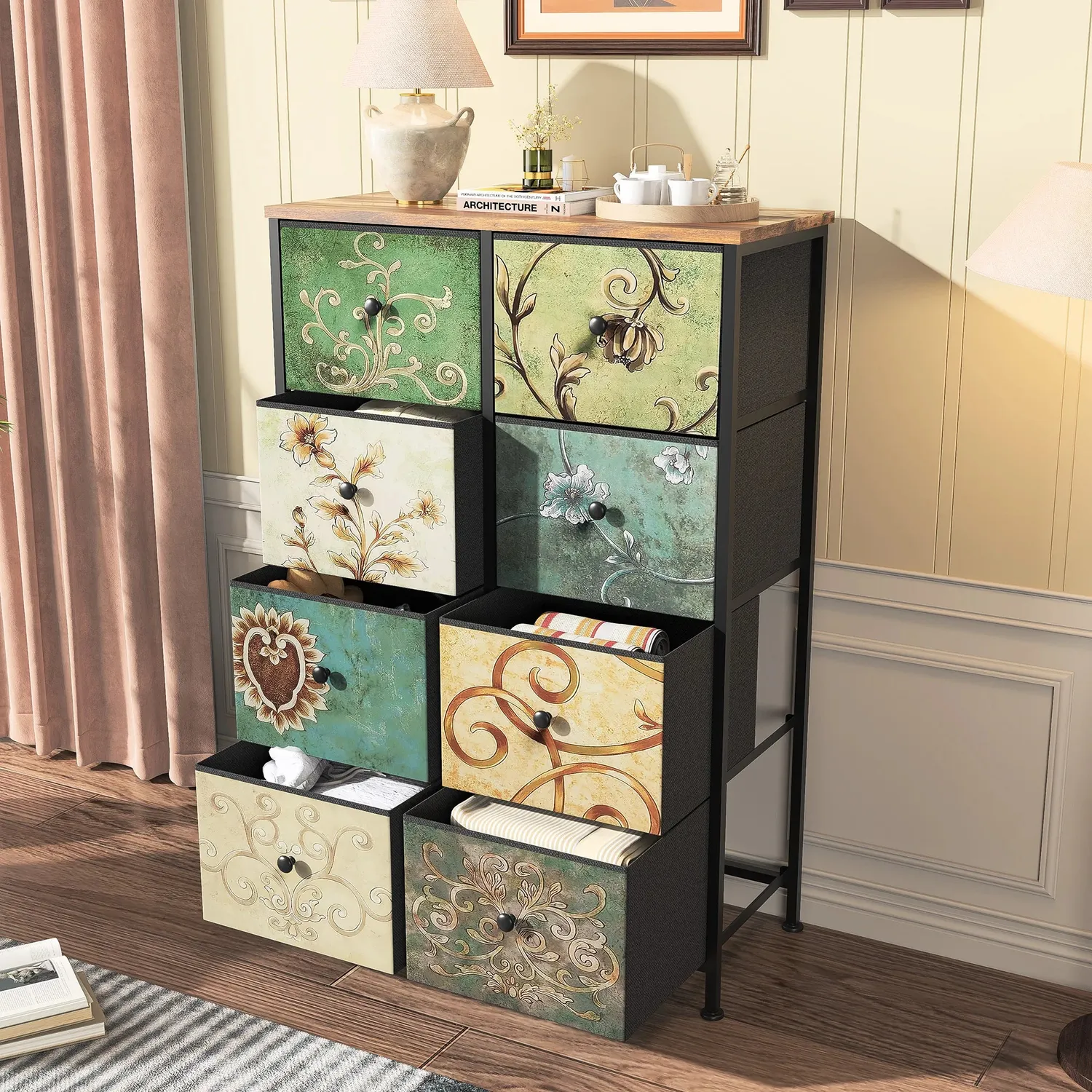 OutdoorMatch ladekast 8 lades vintage bloemenprint