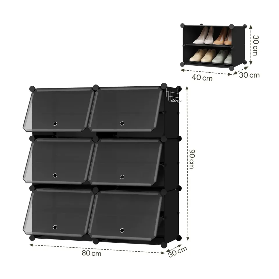 OutdoorMatch Modulaire Schoenenkast Zwart 30x80x90