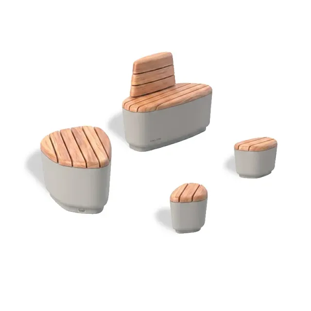 Groundlevel Emke zitpoef beton met houten zitting