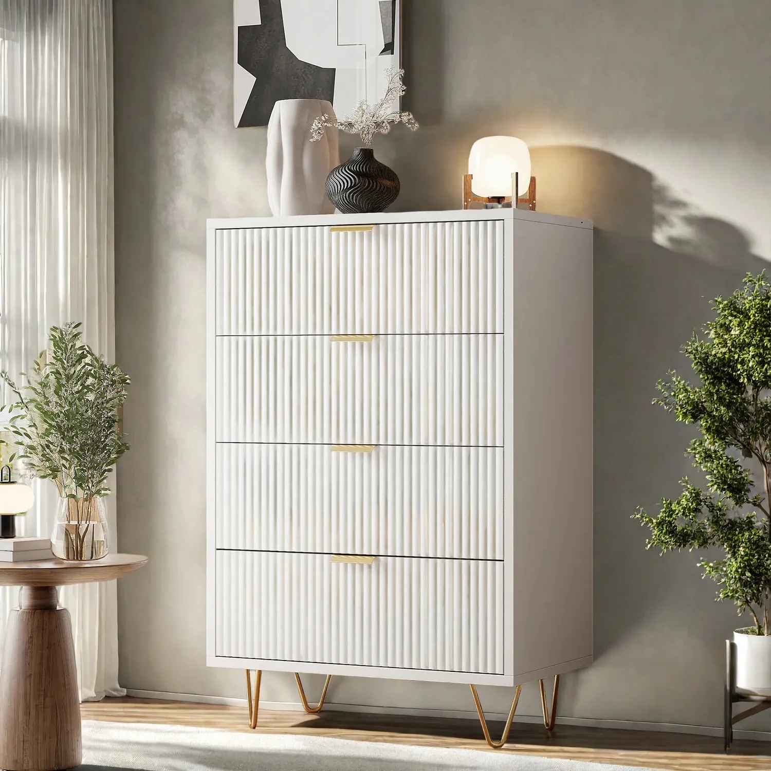 OutdoorMatch Commode 60x34 Wit 4 Laden Goud
