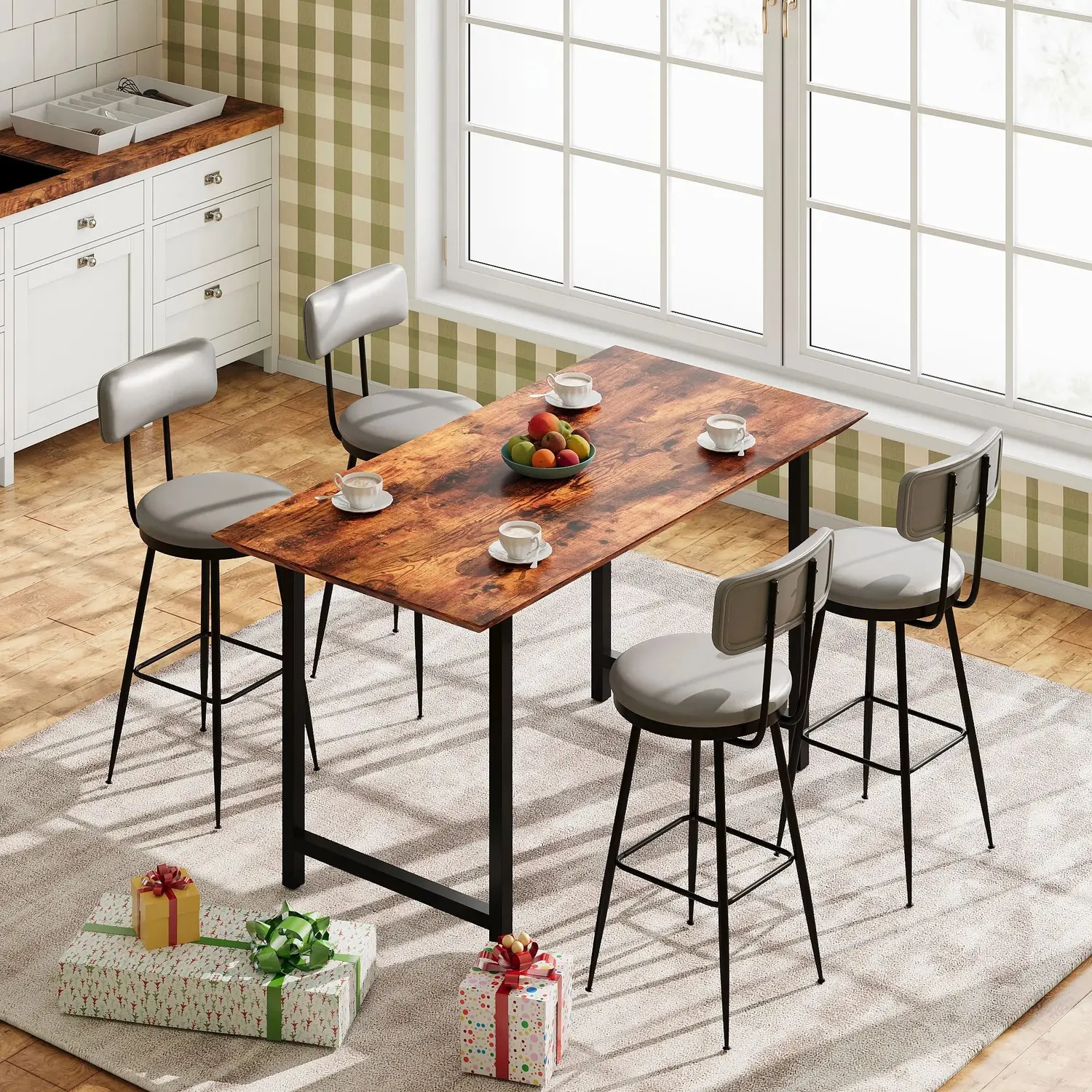OutdoorMatch Barstoelen Donkergrijs 4 Stuks Kunstleer