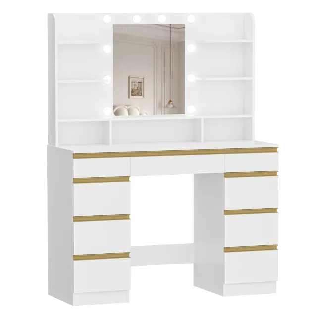 OutdoorMatch Make-uptafel wit kaptafel spiegel LED 9 laden