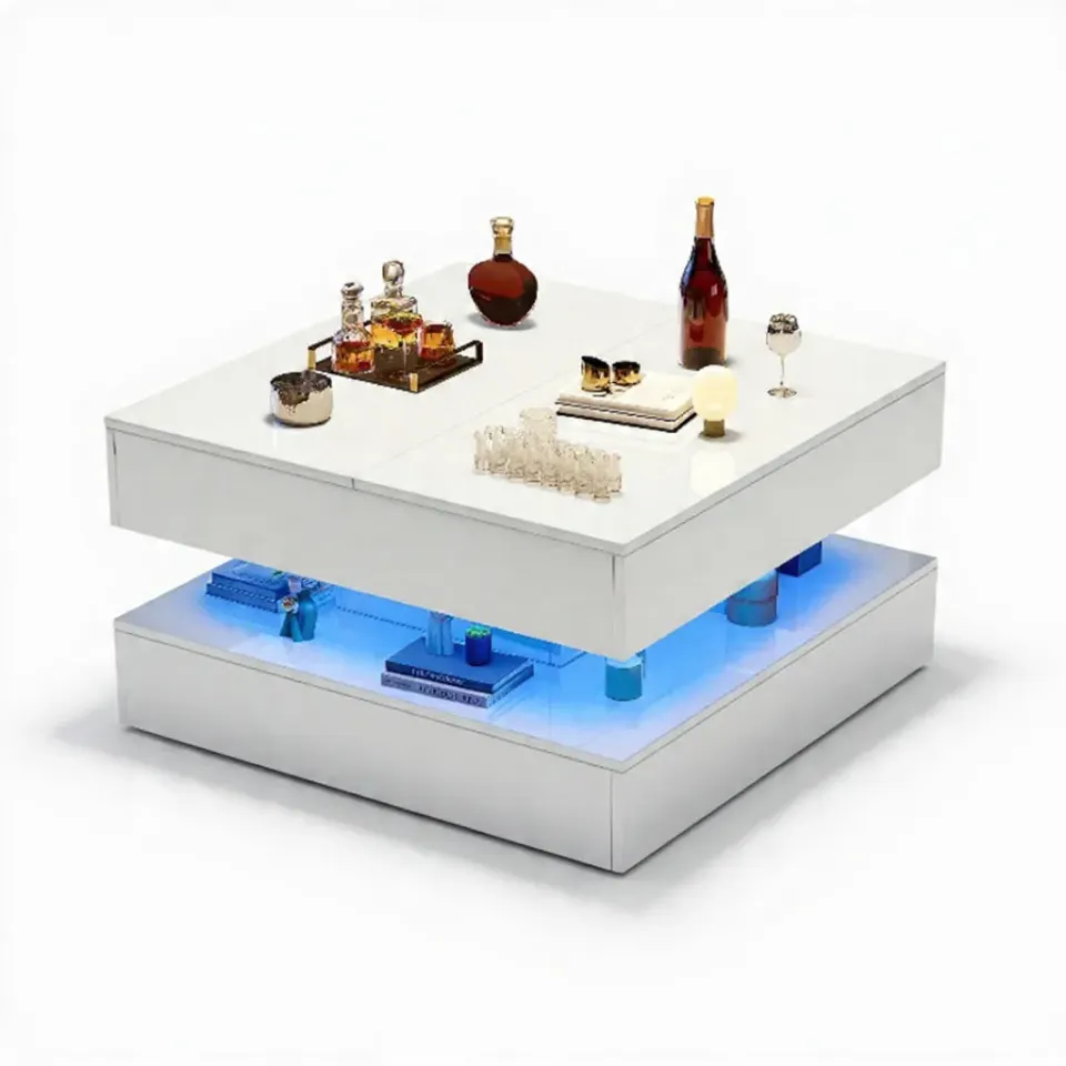 OutdoorMatch salontafel hoogglans 60x60 LED wit zwart