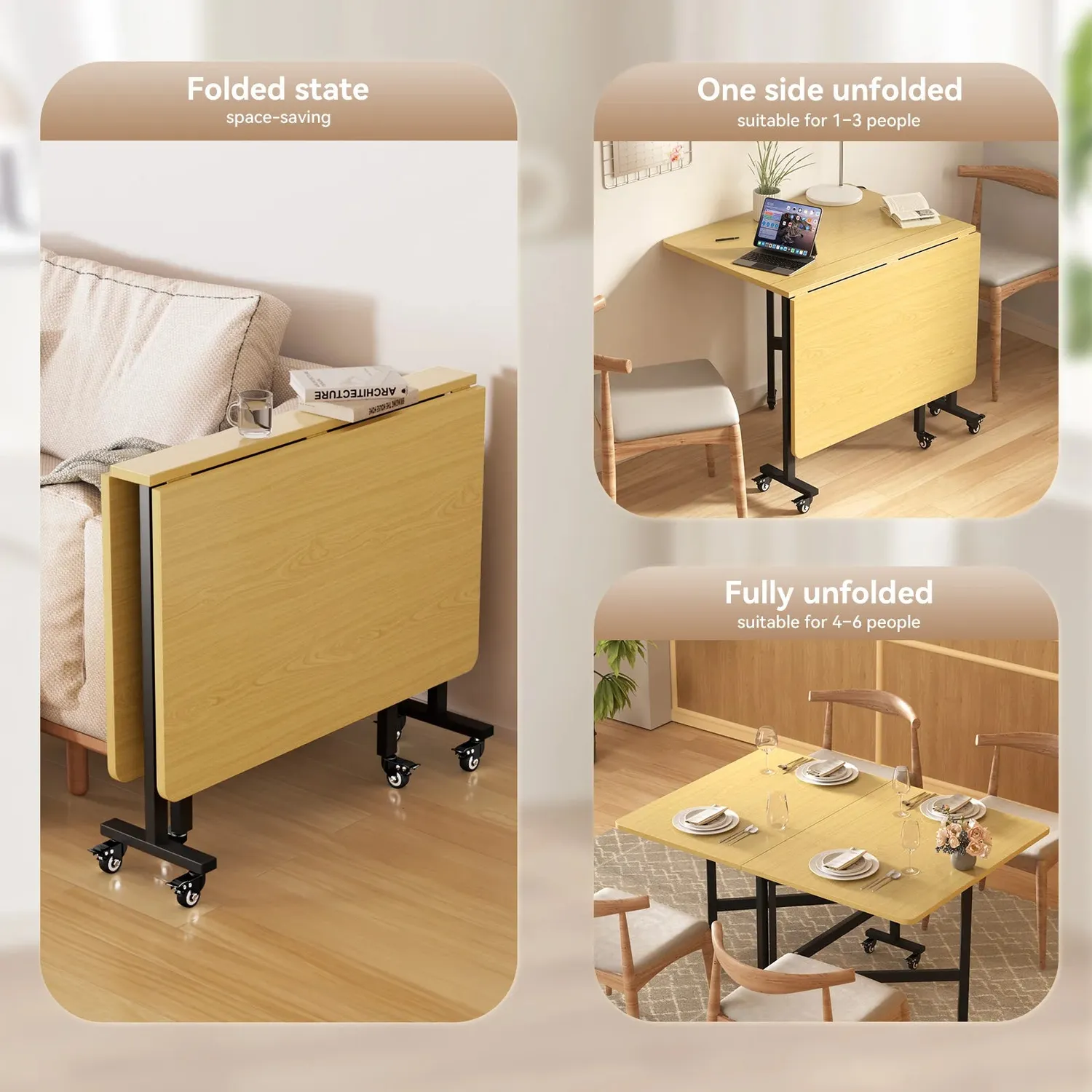 OutdoorMatch Eettafel Opvouwbaar 120x80 Beige Uitschuifbaar