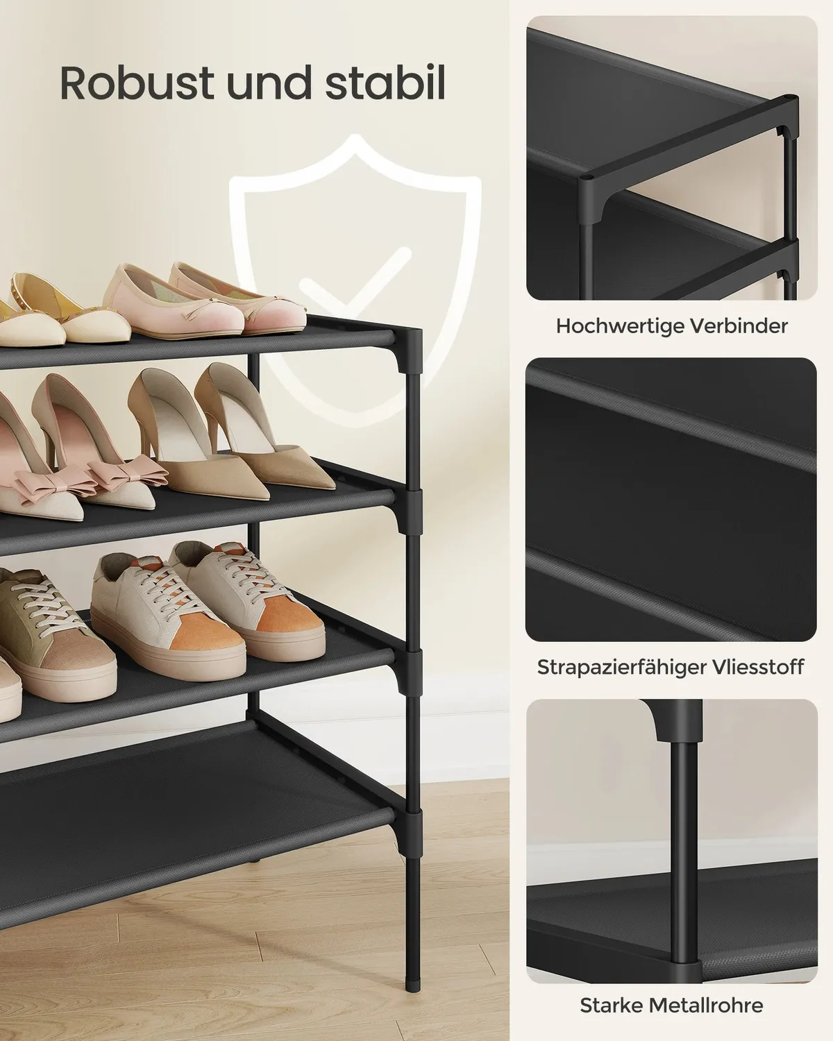 OutdoorMatch Schoenenrek 4-Laags Zwart 62cm Metaal