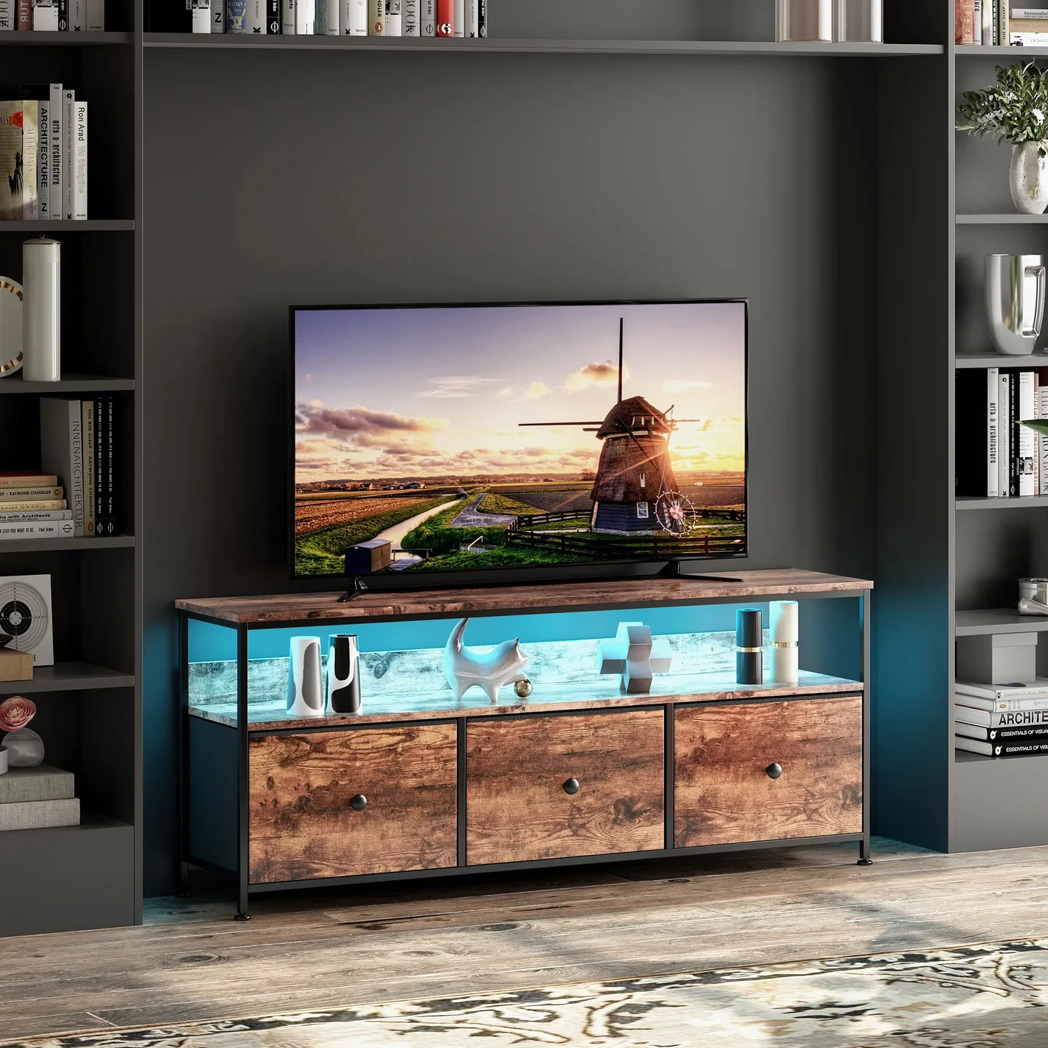 OutdoorMatch TV-meubel bruin 108 cm tv-kast met LED 4 laden