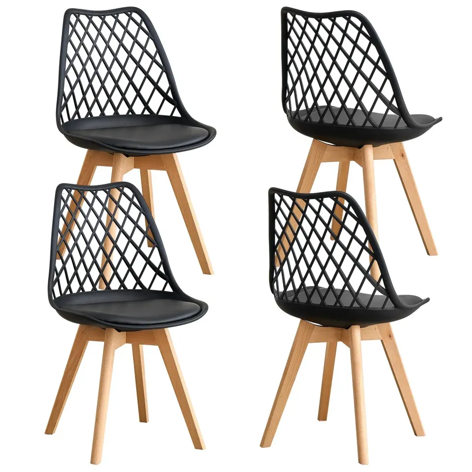 OutdoorMatch Eetkamerstoelen Set van 4 Zwart Houten Poten