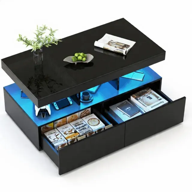 OutdoorMatch Salontafel met LED Wit 104 cm 2 Laden