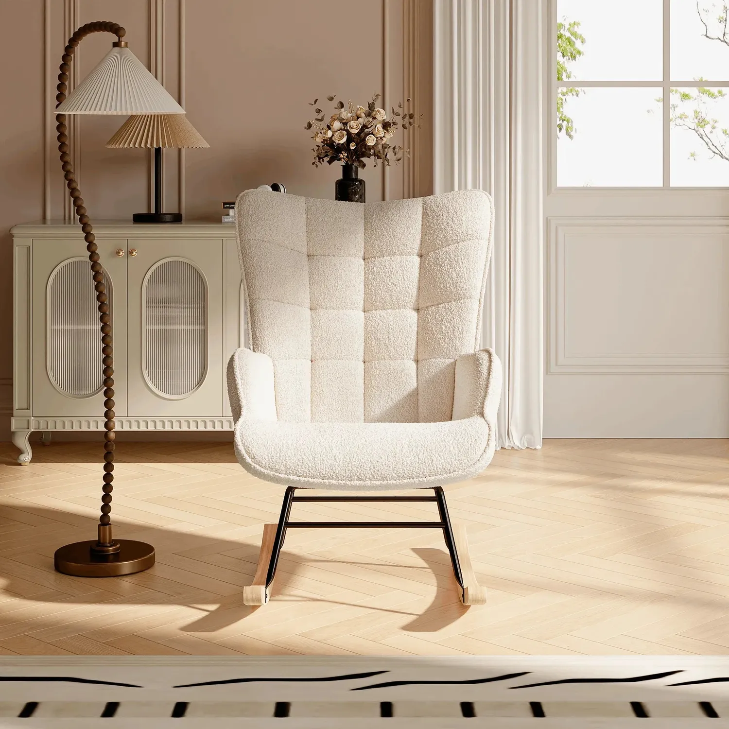 OutdoorMatch relaxstoel beige stof schuimvulling 68 cm