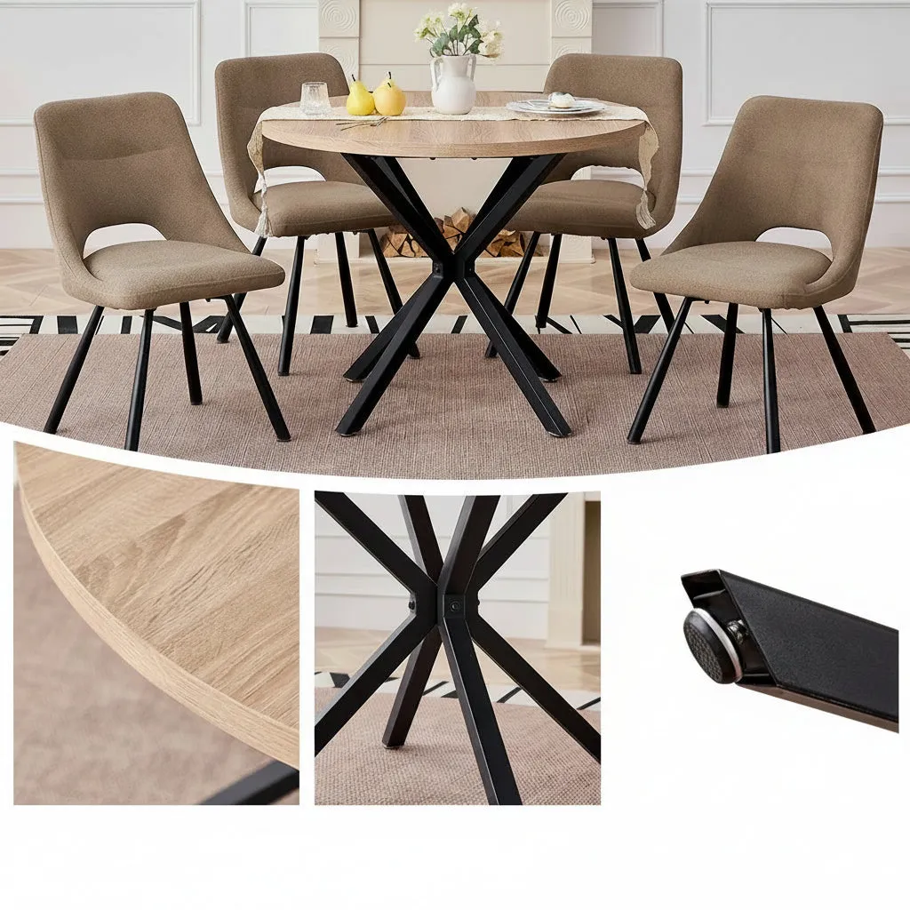 OutdoorMatch Ronde Tafel 110 cm Licht Hout met Metaal
