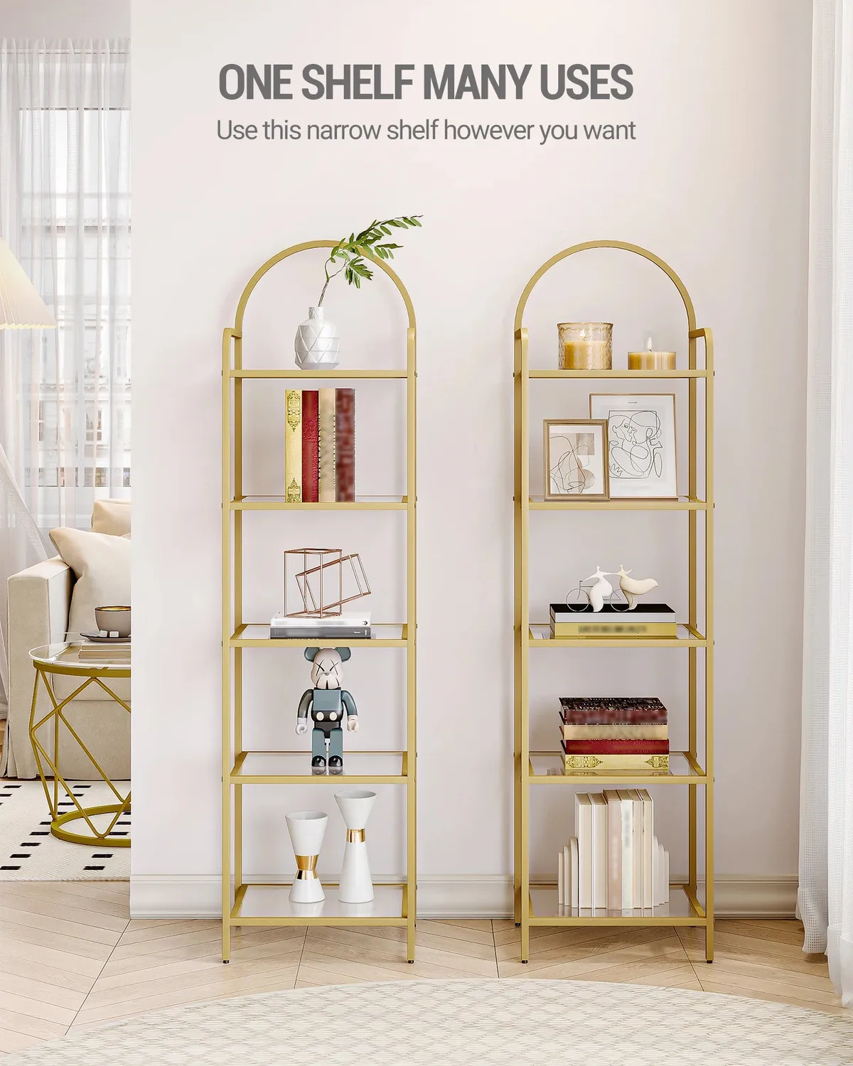 OutdoorMatch Boekenkast Glas Goud 30x40x155cm 5 Planken