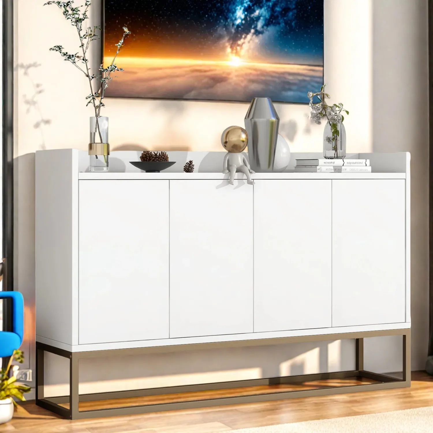 OutdoorMatch Dressoir 120x30 Wit Zwart 4 Deuren Verstelbaar
