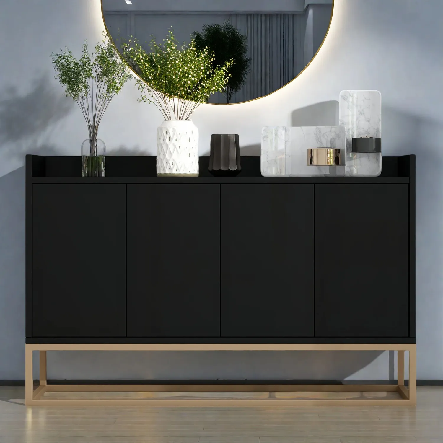 OutdoorMatch Dressoir 4 Deuren Wit Zwart 120 cm Soft-close