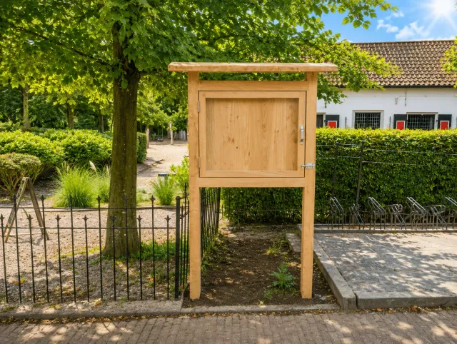 Jaap de Vries Producties Hamburg informatiekast eikenhout buiten